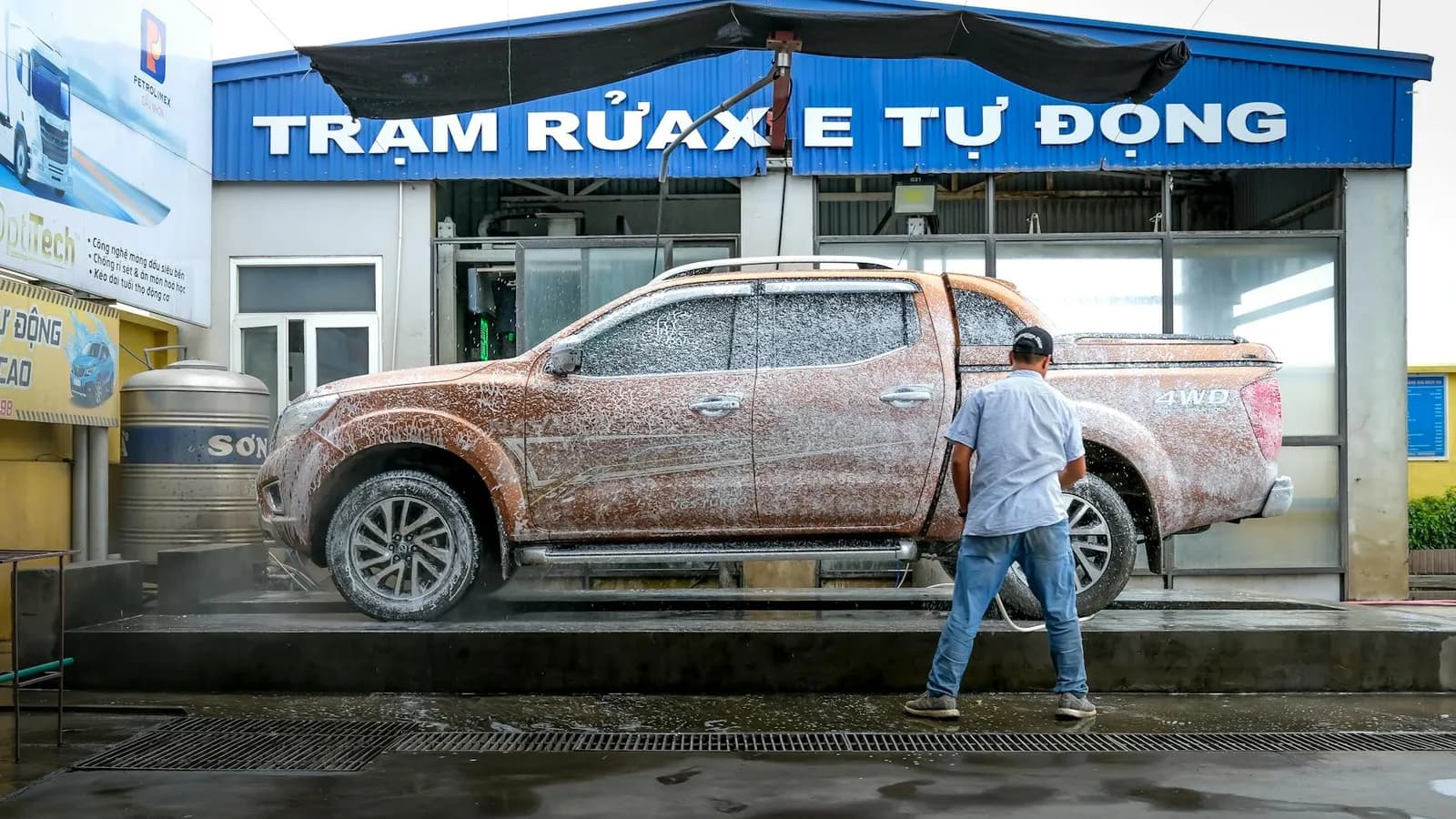 Car being washed with foam